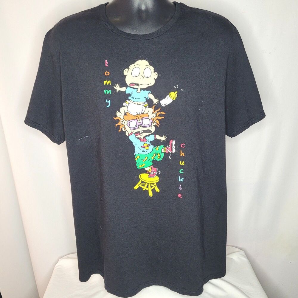 Rugrats Tommy Chuckie Black Graphic T Shirt Mens XL